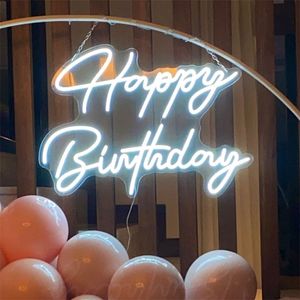 Enseigne au néon personnalisé joyeux anniversaire lampe illuminer fête mur Art lettre Design maison barre lumière LED signes personnalisés 220615