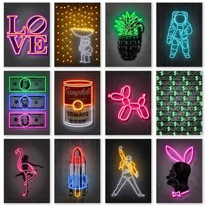 Neon teken Graffiti -posters en prints Street pop canvas schilderen kunst muur foto ballon honden baksteen woonkamer bar club home decor cadeau no frame wo6