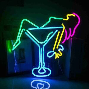 Neon Sign LED Light Sexy Woman Wine Glass Bar Home Bedroom Art Wedding Aesthetic Room Birthday Party Clue Wall Decorate USB HKD230706