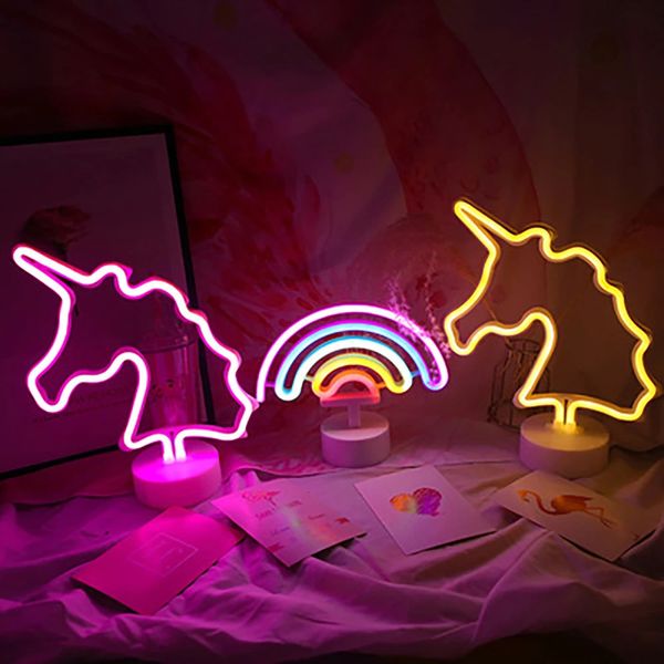 SIGNE DE NÉON USB DÉCORAGE LED UNICORN RAINBOW FAMILLE ENFANT LE NIGHT DE NIGHT