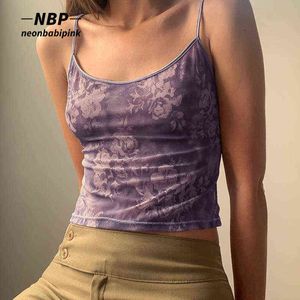 Neonbabipink Fairy Grunge Slim Fit Crop Top Sexy Vintage Paars Bloemen Gedrukt Tanks Camis Zomer Kleding voor Dames N98-AG10 Y220308