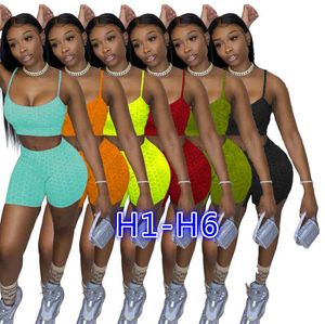 2022 Zomer Dames Trainingspakken Tie Dye Cartoon Letter Gedrukt Twee stukken Yoga Broek Outfits Sexy bretels Tops Shorts Jogger Pakken