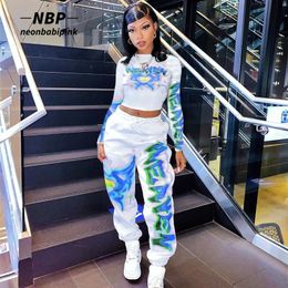 NEONBABIPINK Tweedelige Outfits Graffiti Brief Print Joggers Zweetkostuums Vrouwen Streetwear Mode Trainingspak 2 Set N60 DI49 220613