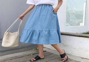 Neophil 2020 Preppy Style Vrouwen Denim Midcalf Skirts Hoge taille plus size faldas Larga dames knop Jean School Rok S1731 T20078374436