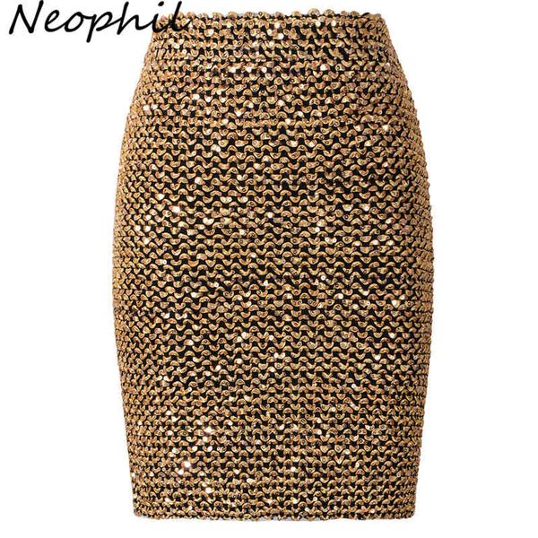 Neophil 2021 été femmes paillettes Patchwork brillant crayon Mini jupes taille haute noir fête Sexy Bandage filles longue Saia S1812 X0428