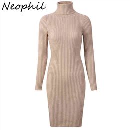 Neophil 2021 mujeres invierno tejido vaina cuello tortuga Vestidos manga larga ceñido al cuerpo sólido básico Sexy Mini Vestidos Vestidos D1801 G1214