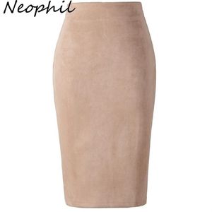 Neophil zomer vrouwen suede midi potlood rok hoge taille grijs roze xxl sexy stijl stretch wrap dames kantoor werk SAIA S1009 210621