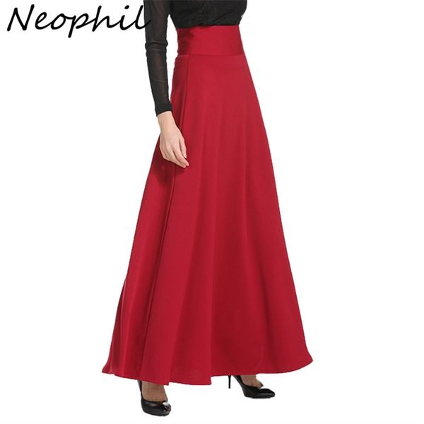 Neophil hiver femmes musulmanes longueur de plancher jupes longues plus taille 5XL noir taille haute maxi jupes patineuses Jupe Longue MS1809 210309