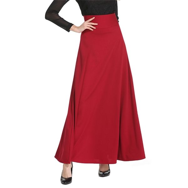 Neophil Winter Femmes musulmanes Longueur de plancher Jupes longues Plus Taille 5XL Noir Taille haute Maxi Skater Jupes Jupe Longue MS1809 201111