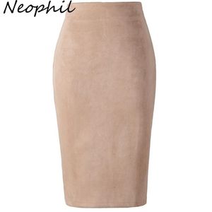 Neophil invierno mujeres gamuza midi lápiz falda alta cintura gris rosa xxl estilo sexy estiramiento abrigo damas trabajo de oficina saia s1009 220216