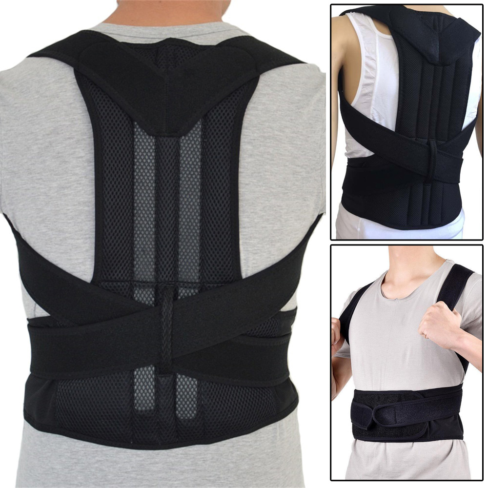 Neopren andningsbar stålplåt Corset BracesSupports Ortopedic Power Corrector Correction Brace Shoulder Back Stödbälten