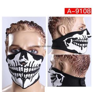 Neopreno Ghost Skull Mask Half Face Cover CS Hunting Shooting Wargame Military Tactical Paintball máscaras Ciclismo al aire libre sombrero Equipo de protección