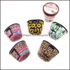 Néoprène Ice Cream Er Case Leopard SunflowerCactus Print Can Cooler Ers Holder Pouch Tools Drop Delivery 2021 Cuisine Cuisine Salle à manger Ba