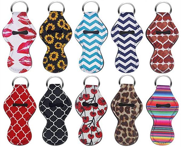 Porte-clés à lèvres en néoprène, motif multicolore imprimé, porte-bâton, porte-rouge à lèvres, couverture de gloss, cadeau de fête pour filles/femmes