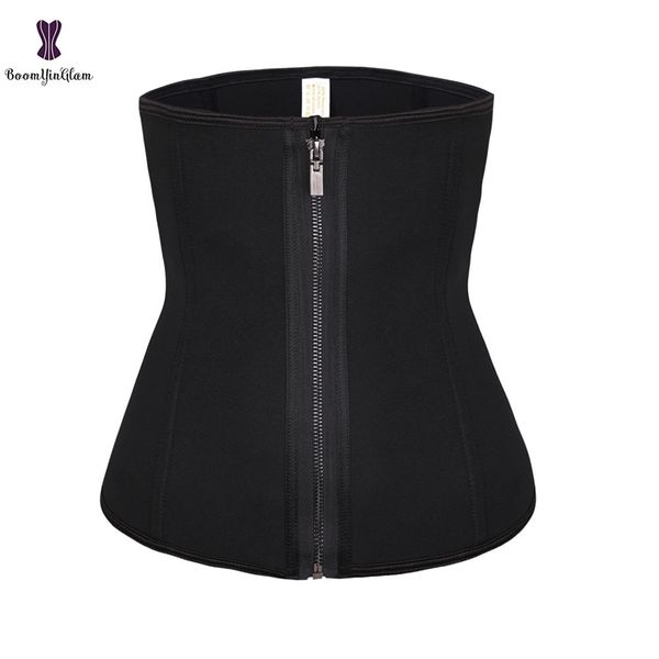 Entraîneur de taille en néoprène Zip Up 3 crochets Serre-taille en acier désossé Ceinture de formation à la taille Corset noir Minceur Plus la taille 6XL Gorset 201222