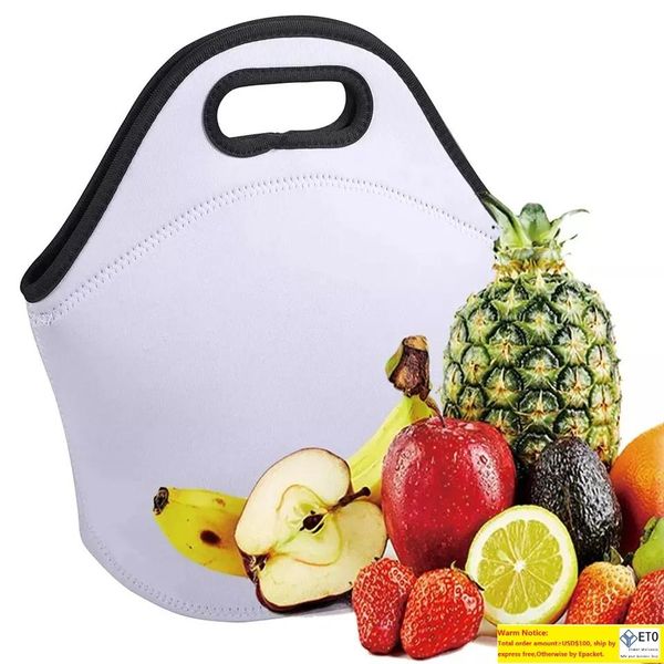 Néoprène blanc blanc sublimation sac à lunch avec fermeture à glissière réutilisable étanche isolé thermique boîte à lunch sacs à main fourre-tout pour les étudiants