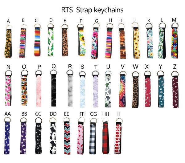 Néoprène Wristlet Keychains Lanyard party Serape Prints Strap Band Split Ring Chain Holder Key Hand Wrist Lanyards Keychain For Girls / Women FHL283-WY1626