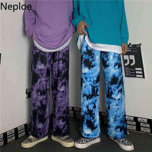 Neploe Automne Vintage Pantalon à jambes larges Femmes Taille élastique Harajuku Tie-Dye Trouse Femme Homme Streetwear BF Style Pantalon 210422