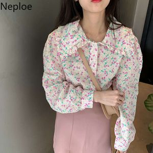 Nepoel camisas mujer floral zoete blouses vrouwen losse Peter pan kraag shirt bladerdeeg mouw vintage blouse tops femme 95169 210422