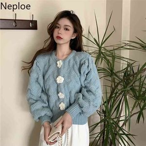 Neploe Cropped Knitwear Cardigan Fashion Pull All-match Sweet Sueter Coat Chic Single-breasted Knitted Pull Femme 4G879 210806