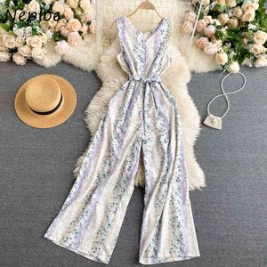 NEPLOE Hoge Taille Hip Sashes Print Jumpsuits Dames V-hals Mouwloze Schouder Strapless Losse Speels Holiday Bodysuits Zomer 210423