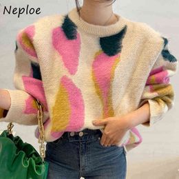 Neploe Hit couleur Patchwork tricot chaud Pull femmes col rond Pull à manches longues chaud Pull Femme hiver 2021 nouveau Sueter chaud Y1110