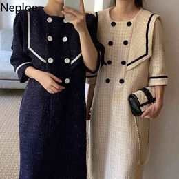 Neploe coréen Chic tempérament robes femmes à double boutonnage col marin Vestidos lâche manches bouffantes élégant Robe Robe femme 210422