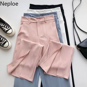 Neploe coréen pantalon à jambes larges printemps femme taille haute fendue pantalon droit mode couleur unie pantalon nouveau bas 210422