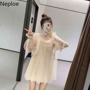 Neploe patchwork gaas vrouwen jurk mode mini jurken zware ruches geplooid vestidos mujer koreaans sexy zoete gewaad 4i869 210422