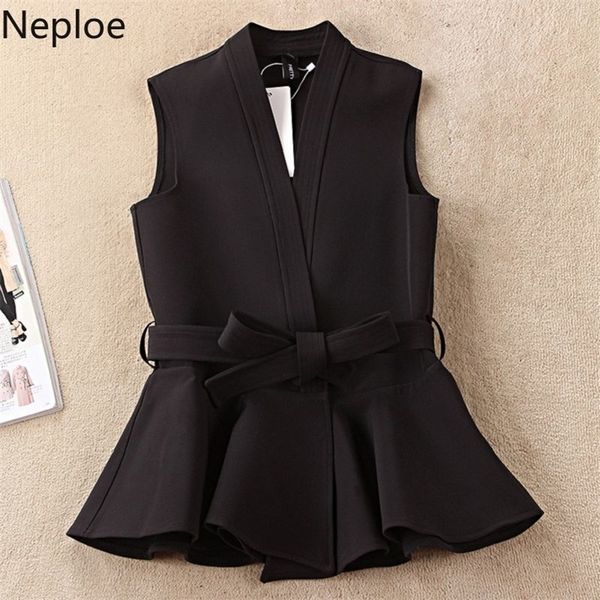 Neploe Ruffles Tops Tops Femme Corée V Neck Neck Sheevel Office Lady Camis Spring Solid Lace Up Slim Fit Weme Vest 1B502 220316