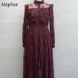 Neploe Spring Sweet Lace Patchwork Femmes Robe Japon Style Chic Volants Robes Slim Taille Robes à poitrine unique 210510