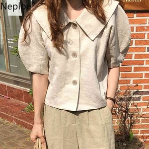 Neploe été coton chemise femmes Blouse simple boutonnage coréen Blouses Vintage col claudine manches bouffantes dames Blusas hauts 210422