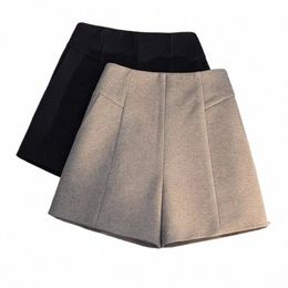 Neploe Thicked Warm Woolen Shorts Mujeres 2024 Otoño Nueva cintura alta All-Match Bottoms Y2k Loose Black Wide Leg Shorts P7Mj #