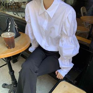 NEPLOE WHITE SHIRTS Koreaanse bladerdeeg Lange mouwen Tops Dameskleding Chic Vintage Blouses Office Elegante Bluss Mujer de Moda 210422