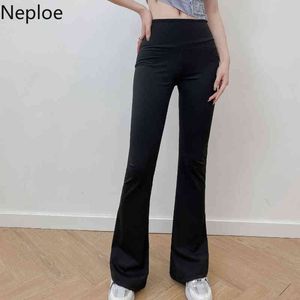 Neploe vrouwen mode broek hoge taille chique casual joggingbroek slanke fit flare broek Koreaanse mode zwart pantalon 4i798 210422