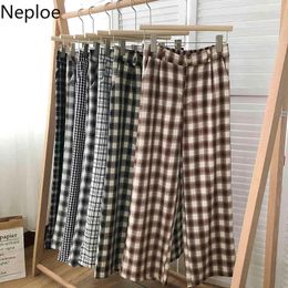 Neploe Women Sweatpants Spring Casual Wide Leg Pants High Waist Loose Ankle Length Pantalon Korean Chic Plaid Trousers 210422