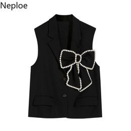 Neploe Femmes Gilet Perles Arc Noir Gilet Simple Poitrine Réservoir Vestes Mode Coréenne Sans Manches Lâche Streetwear Tops Femme 210909