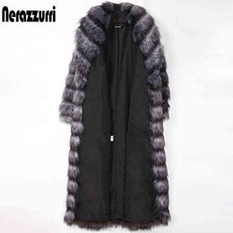 Nerazzurri Long Fluffy cálido faux Fur Coat Women 2022 Caones de piel de plata de manga larga 5xl 6xl 7xl Invierno Fashion European T220816