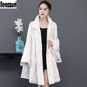 Nerazzurri Luxury Runway Faux Bontjas Vrouwen Volledige Rok Flare Sleeve Fluffy Faux Shearling Jacket Plus Size Bovenkleding 5XL 6XL 201210