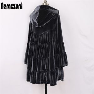 Nerazzurri Trench-coat en velours surdimensionné pour femmes avec capuche évasée à manches longues printemps vêtements amples pour femmes femmes mode 201211