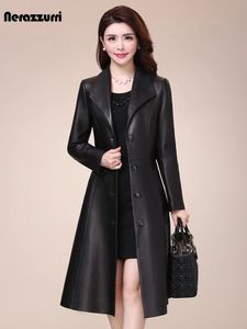 Nerazzurri printemps automne long noir soft faux manteau manteau de manche de manche en manches slim fit élégant veste 231220