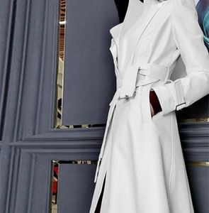 Nerazzurri Spring Runway White Long Leather Trench Coat For Women Sleeve Elegant Xury Fashion Womens Coats Designer 2109026430477