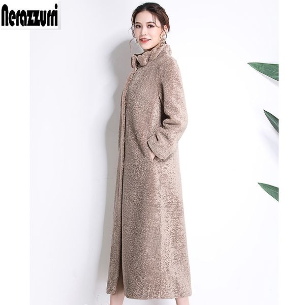 Nerazzurri Hiver Fausse Fourrure Manteau Femmes Nouvelle Mode Casual Chaud Extra Long Faux Manteau De Fourrure D'agneau Plus Taille Outwear 5XL 6XL 201110