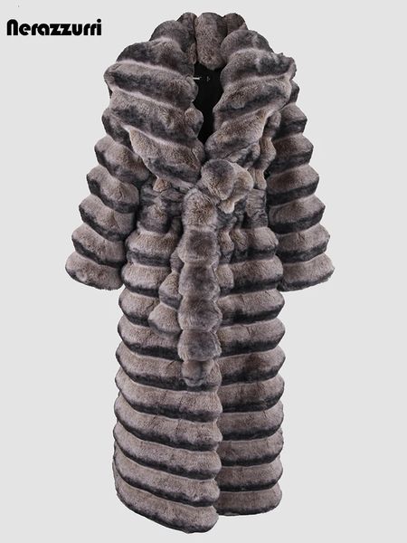 Nerazzurri invierno largo grueso cálido colorido suave rayado mullido faux chinchilla abrigo de piel mujeres fajas moda europea 2023 231228
