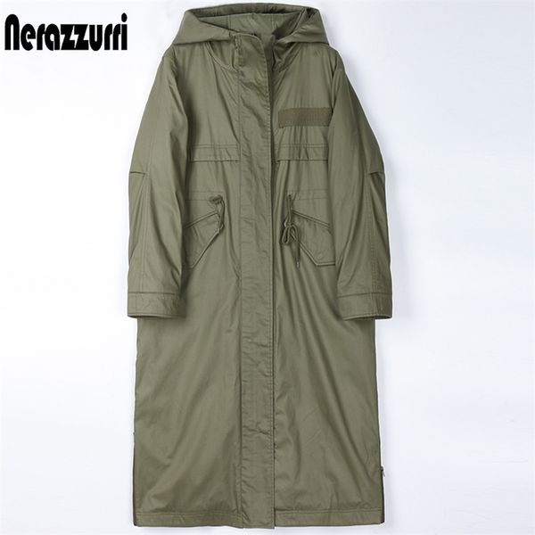 Nerazzurri Hiver Long Chaud Épais Parka En Fausse Fourrure Avec Capuche À Manches Longues Fluffy Fourrure De Lapin Doublé Pardessus Designer De Mode 211124