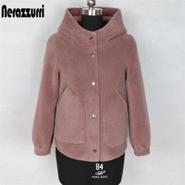 Nerazzurri hiver court manteau de fausse fourrure femme avec capuche plus taille manteau en peluche femme fourrure moelleux ours en peluche veste crop top 5xl 6xl 201212