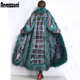 Nerazzurri femmes hiver mode luxe piste fausse fourrure manteau bloc de couleur moelleux fourrure chaud faux vison pardessus plus la taille 5xl 201212