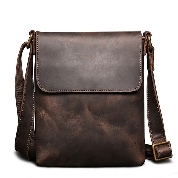 Nesitu haut de gamme Vintage marron noir véritable Crazy Horse en cuir épaule petites femmes hommes sac de messager pour ipad mini M30172 240130