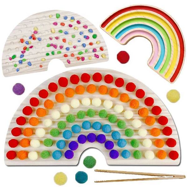 Juguetes apilables de anidación, tablero de arcoíris de madera para bebé Montessori, clasificación educativa de colores, juguetes de madera nórdicos sensoriales, juegos de cuentas con clip, regalo para niños 240118