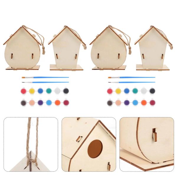 Nids Bird house birdhouse kit en bois bricolage peinture suspendue enfants nid kits inachevés pour peindre des maisons d'artisanat ensemble arts